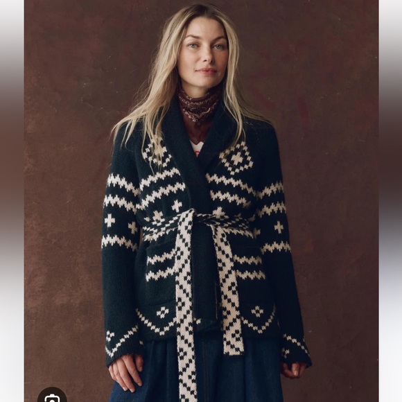 THE GREAT. Sweaters - THE GREAT. Black and Cream Patterned Cardigan